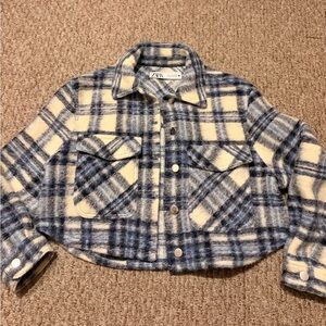 Zara Cream and Blue Checkered Jacket